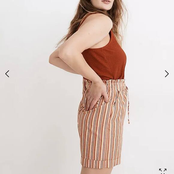 Madewell pull on drawstring mid-length paper bag shorts in rainbow stripe - Picture 3 of 10